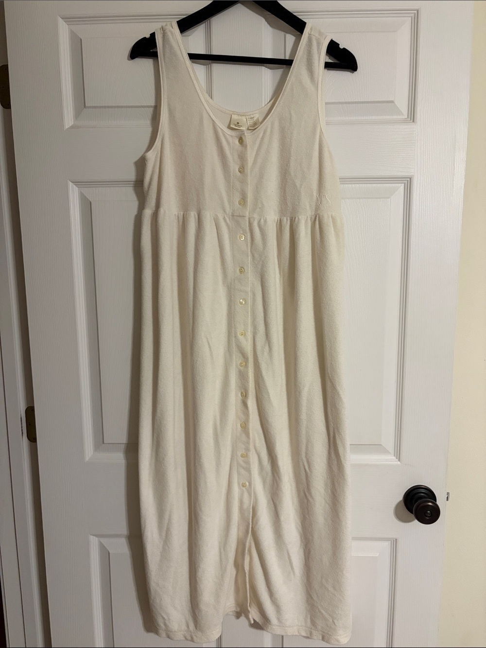 VTG 80s Victoria's Secret Gold Label Terry Cloth Midi Spa Dress Cream Size Large